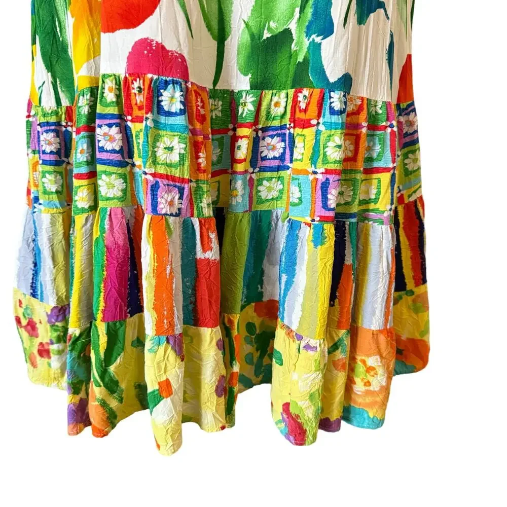 JAMS WORLD Vintage Hatie Dress Size XL Multicolor Floral Hawaiian Print Tiered - Picture 3 of 7